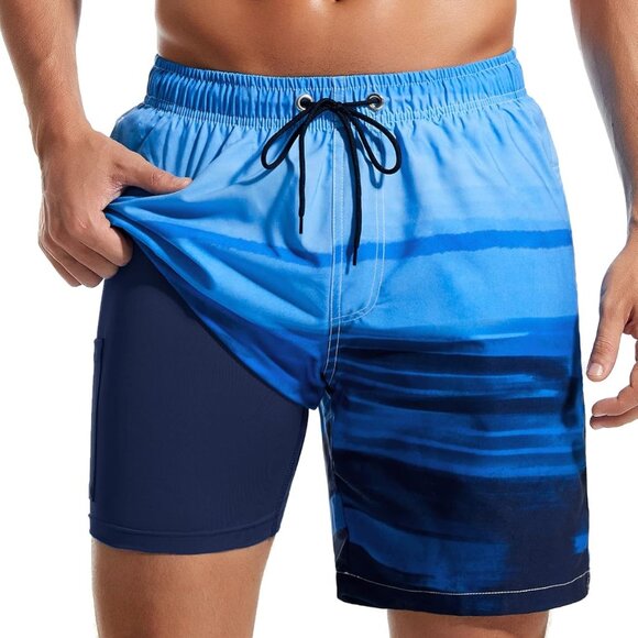 Mens Swim Trunks Quick Dry Compression Liner 2 in 1 Shorts Men Swimsuit